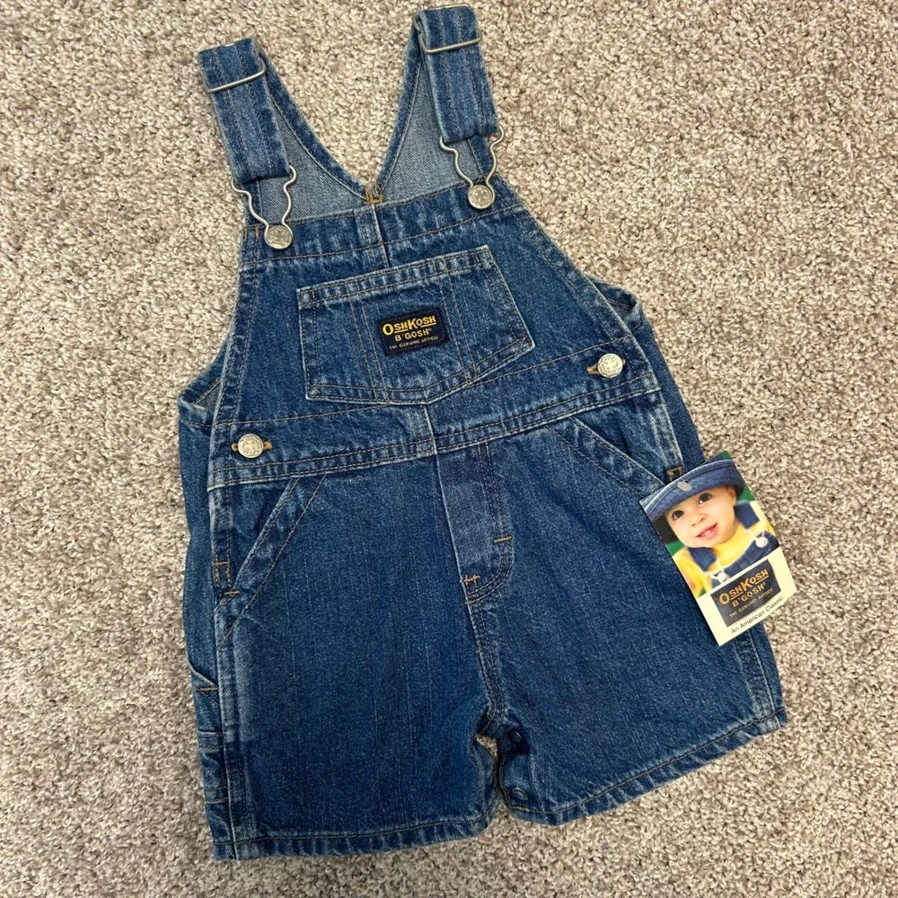 Oshkosh B'Gosh Denim Jean Overalls Shorts Baby Size 3-6 Months New Medium Wash